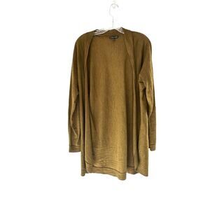 Eileen Fisher Brown Green Lagenlook Wool Open Knit Cardigan Size Medium
